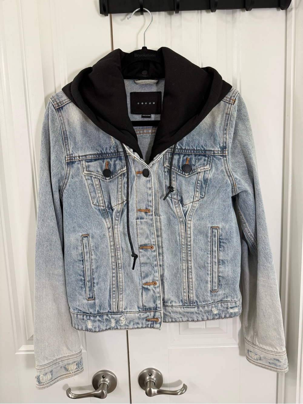 Blank NYC Light Wash Denim Jacket with Black Hoodie